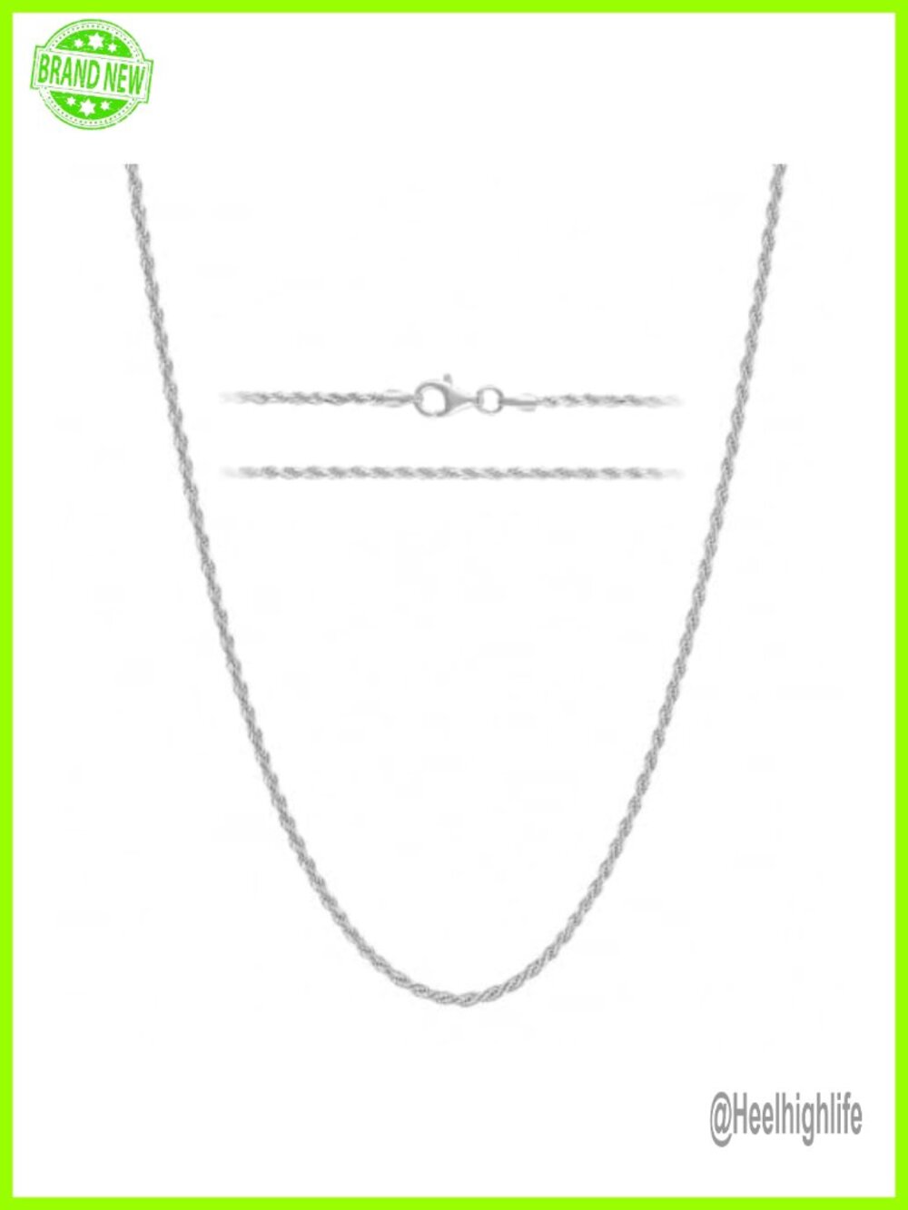 925 Sterling Silver 1.6mm Diamond Cut Rope Chain Necklace 18in Italy